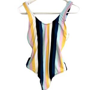 Kona Sol Vertical Stripes Padded Cups One Pc Swimsuit Adjustable Straps Size S